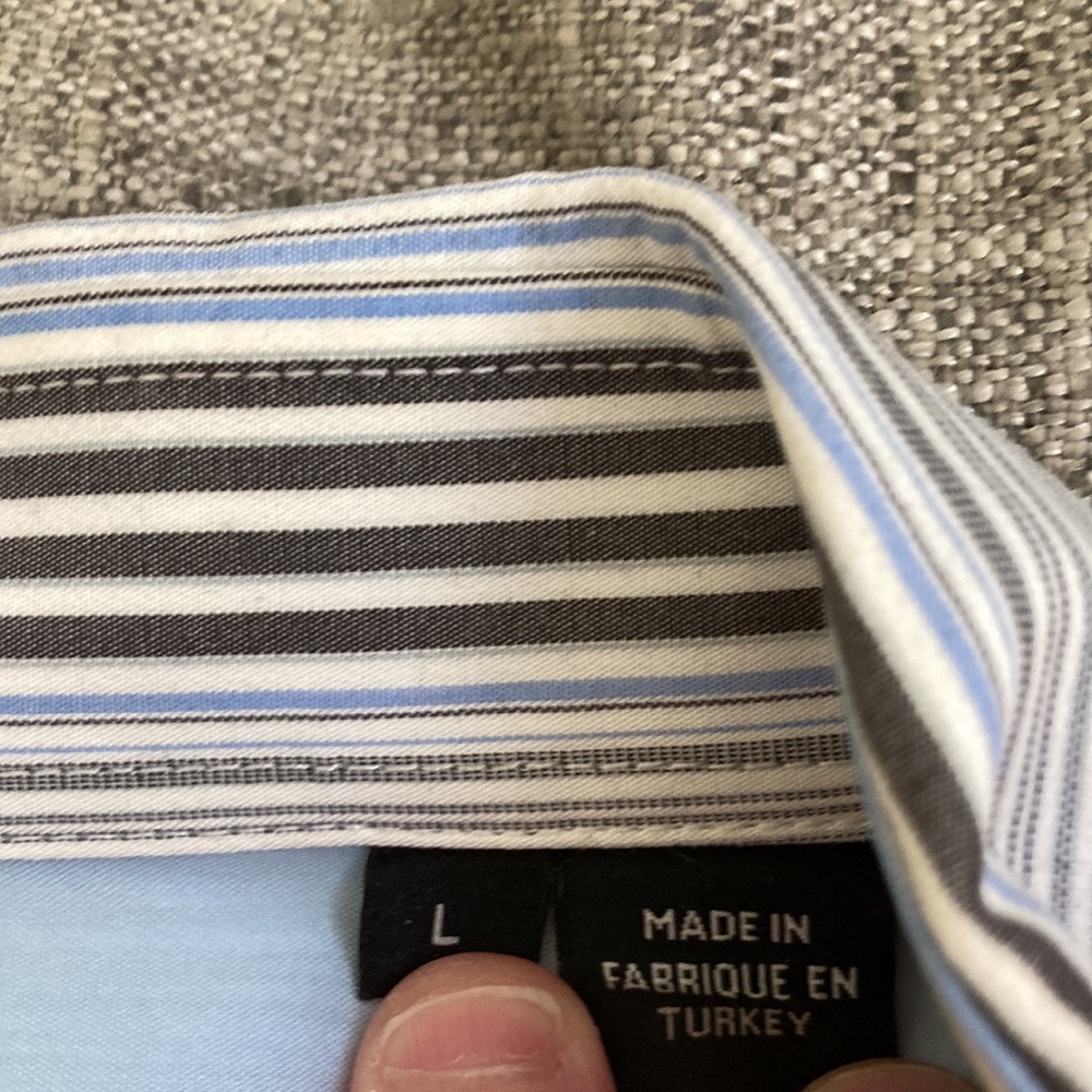 Hugo Boss Men's Dress Shirt Turkish Cotton Stripes White/Blue/Gray Size 16/33 - Picture 3 of 9